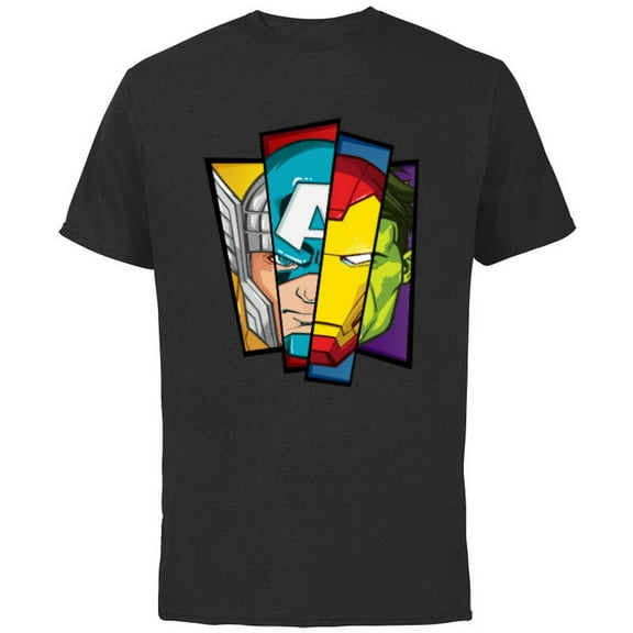 Marvel Avengers Assemble Faces of Super Heroism - Short Sleeve Cotton T-Shirt for Adults - Customized-Black