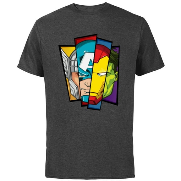 Marvel Avengers Assemble Faces of Super Heroism - Short Sleeve Cotton T-Shirt for Adults - Customized-Charcoal