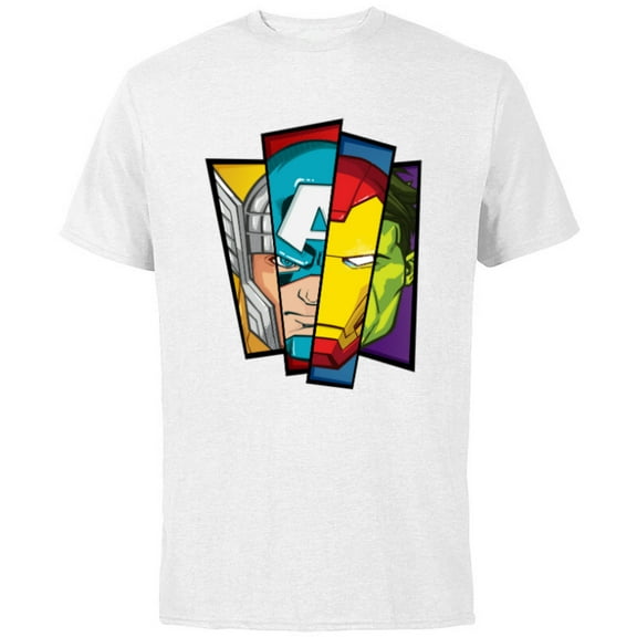 Marvel Avengers Assemble Faces of Super Heroism - Short Sleeve Cotton T-Shirt for Adults - Customized-White