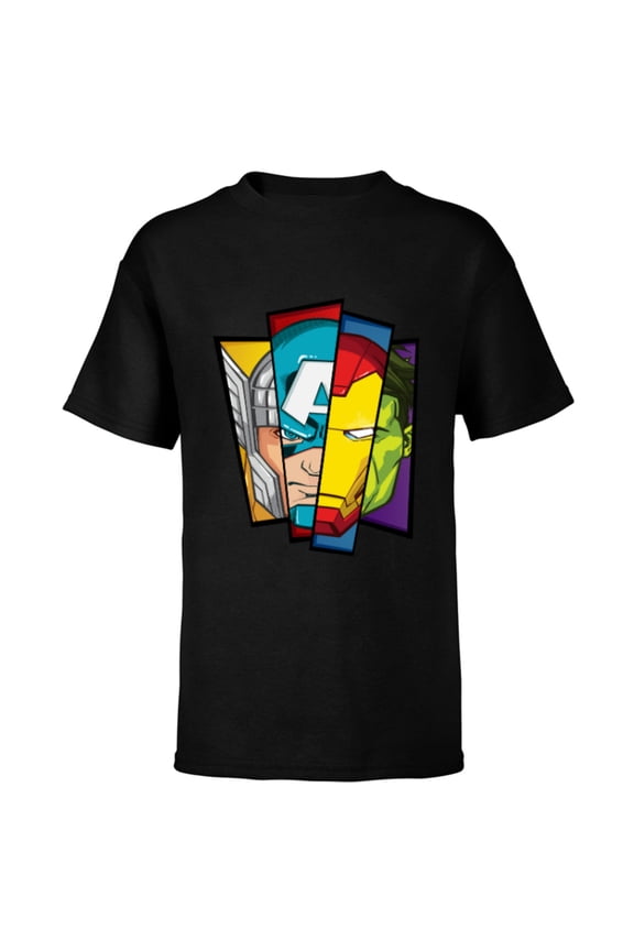 Avengers Assemble Faces of Super Heroism - Short Sleeve T-Shirt for Kids - Customized-Black