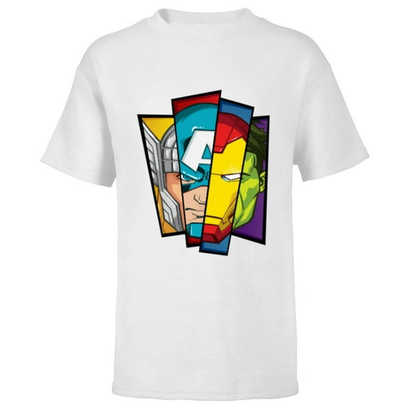 Marvel Avengers Assemble Faces of Super Heroism - Short Sleeve T-Shirt for Kids - Customized-White