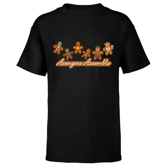 Marvel Avengers Assemble Gingerbread Cookies Holiday - Short Sleeve T-Shirt for Kids - Customized-Black