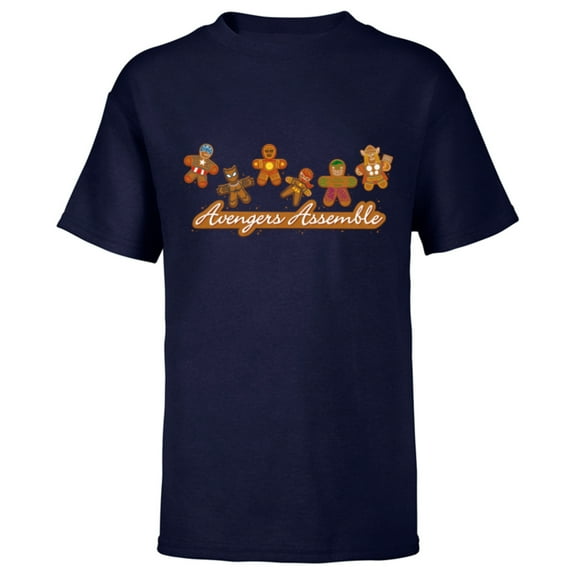 Marvel Avengers Assemble Gingerbread Cookies Holiday - Short Sleeve T-Shirt for Kids - Customized-Navy