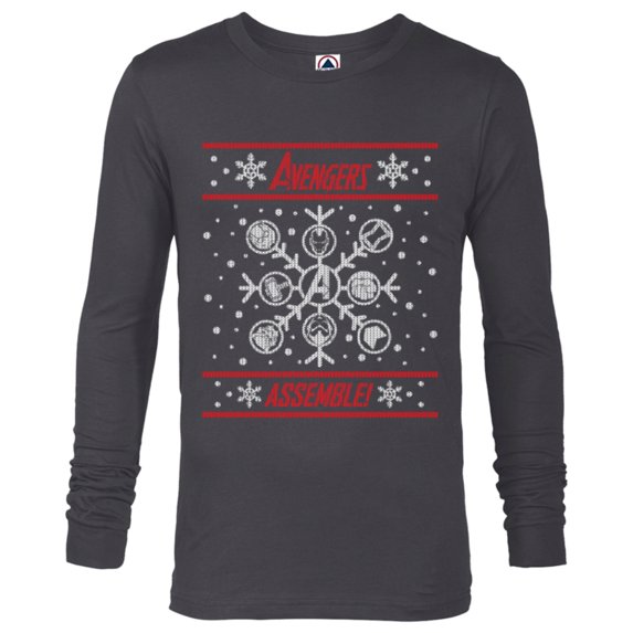 Marvel Avengers Assemble Holiday Sweater - Long Sleeve T-Shirt for Men - Customized-Charcoal Heather