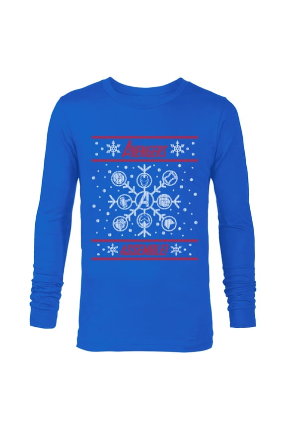 Avengers Assemble Holiday Sweater - Long Sleeve T-Shirt for Men - Customized-Navy