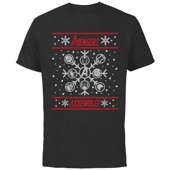 Marvel Avengers Assemble Holiday Sweater - Short Sleeve Cotton T-Shirt for Adults - Customized-Black