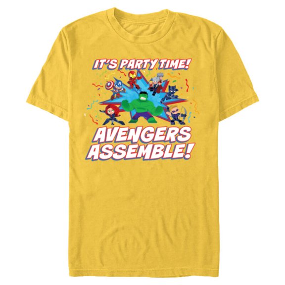Marvel Avengers Assemble It’s Party Time Toony Birthday - Short Sleeve Blended T-Shirt for Adults - Customized-Yellow