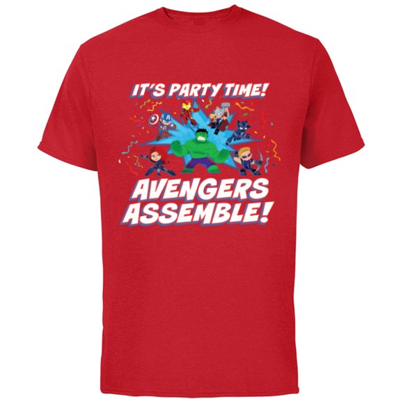 Marvel Avengers Assemble It’s Party Time Toony Birthday - Short Sleeve Cotton T-Shirt for Adults - Customized-Red