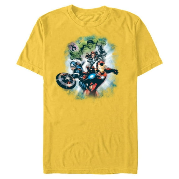 Marvel Avengers Assemble Team Full Color - Short Sleeve Blended T-Shirt for Adults - Customized-Yellow