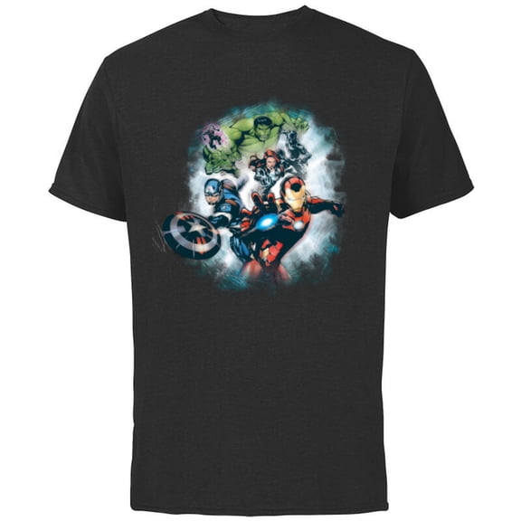 Marvel Avengers Assemble Team Full Color - Short Sleeve Cotton T-Shirt for Adults - Customized-Black