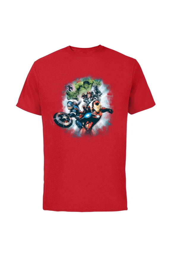 Avengers Assemble Team Full Color - Short Sleeve Cotton T-Shirt for Adults - Customized-Red