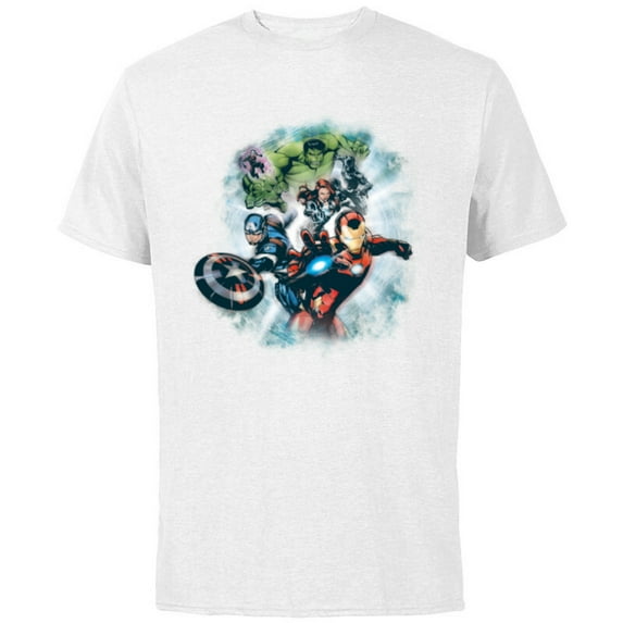 Marvel Avengers Assemble Team Full Color - Short Sleeve Cotton T-Shirt for Adults - Customized-White