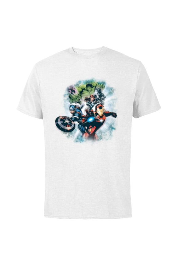 Avengers Assemble Team Full Color - Short Sleeve Cotton T-Shirt for Adults - Customized-White