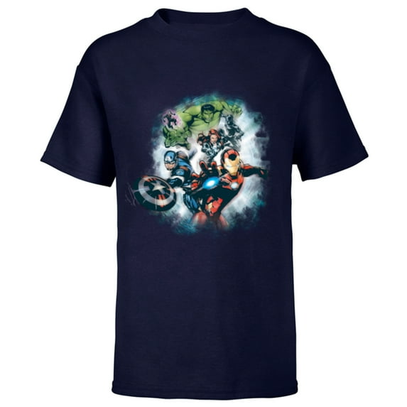 Marvel Avengers Assemble Team Full Color - Short Sleeve T-Shirt for Kids - Customized-Navy