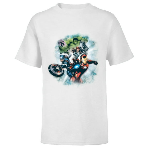 Marvel Avengers Assemble Team Full Color - Short Sleeve T-Shirt for Kids - Customized-White