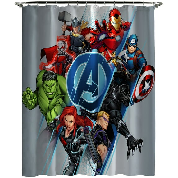 Marvel Avengers Assembled Blue Microfiber 70"x72" Shower Curtain, Kids Bathroom Decor