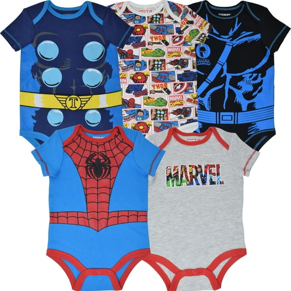 Marvel Avengers Baby Boys 5 Pack Short-Sleeve Bodysuits 18 Months