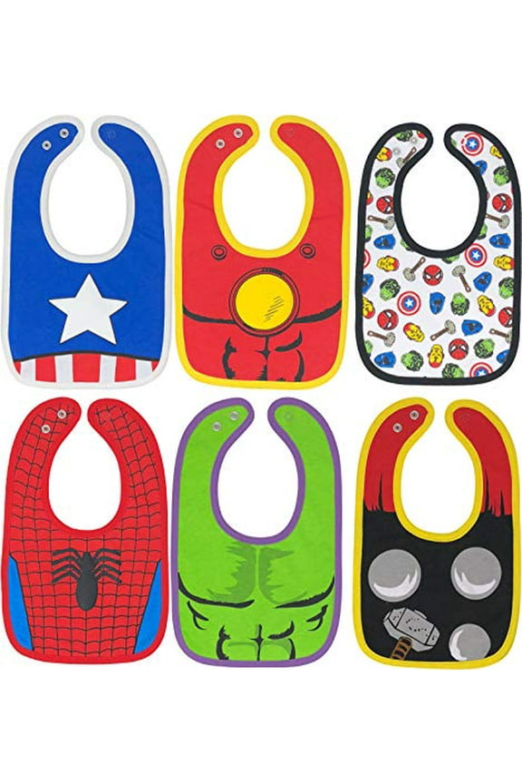 Avengers Baby Boys' Bibs 6 Pack Spiderman Hulk Thor Iron Man Captain America