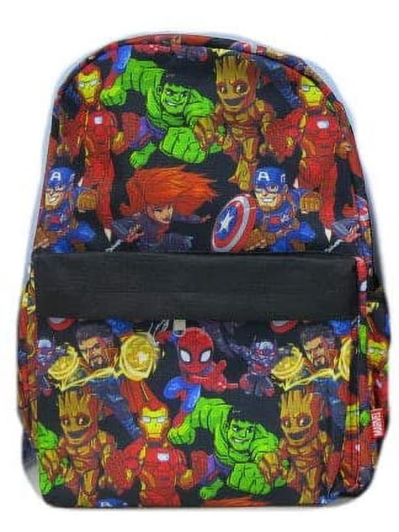 Avengers Backpack Kawaii All-Over Print Black and Gray 16"