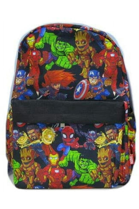 Avengers Backpack Kawaii All-Over Print Black and Gray 16"