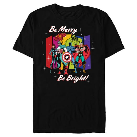 Marvel Avengers Be Merry Be Bright Retro Holiday Christmas - Short Sleeve Blended T-Shirt for Adults - Customized-Black