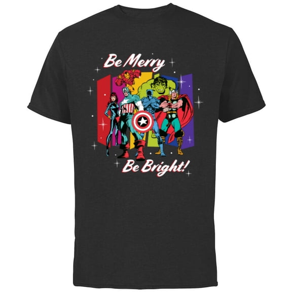 Marvel Avengers Christmas Holiday Retro Be Merry Be Bright! - Short Sleeve Cotton T-Shirt for Adults - Customized-Black
