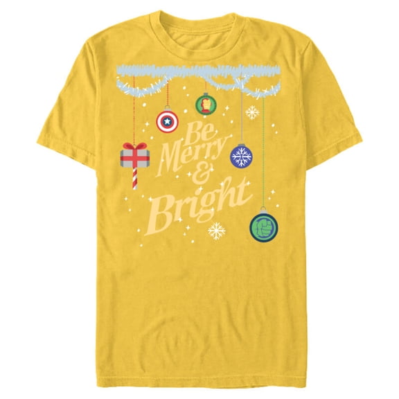 Marvel Avengers Be Merry and Bright Holiday Standard - Short Sleeve Blended T-Shirt for Adults – Customized-Yellow