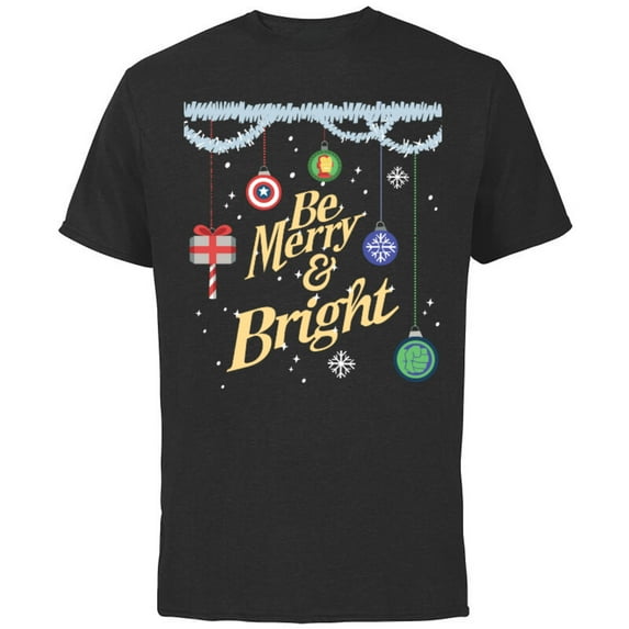 Marvel Avengers Be Merry and Bright Holiday Standard - Short Sleeve Cotton T-Shirt for Adults - Customized-Black