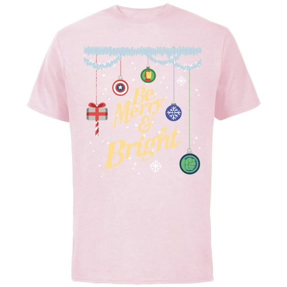 Marvel Avengers Be Merry and Bright Holiday Standard - Short Sleeve Cotton T-Shirt for Adults - Customized-Soft Pink