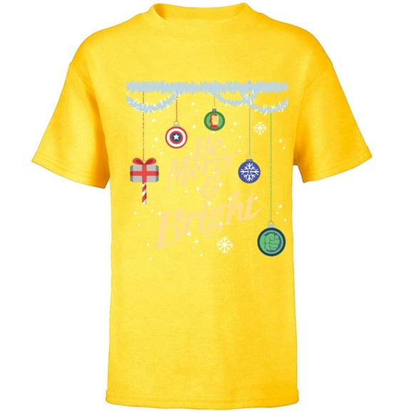 Marvel Avengers Be Merry and Bright Holiday Standard - Short Sleeve T-Shirt for Kids – Customized-Yellow