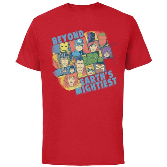 Marvel Avengers Beyond Earth’s Mightiest 60th Retro Faces- Short Sleeve Cotton T-Shirt for Adults - Customized-Red