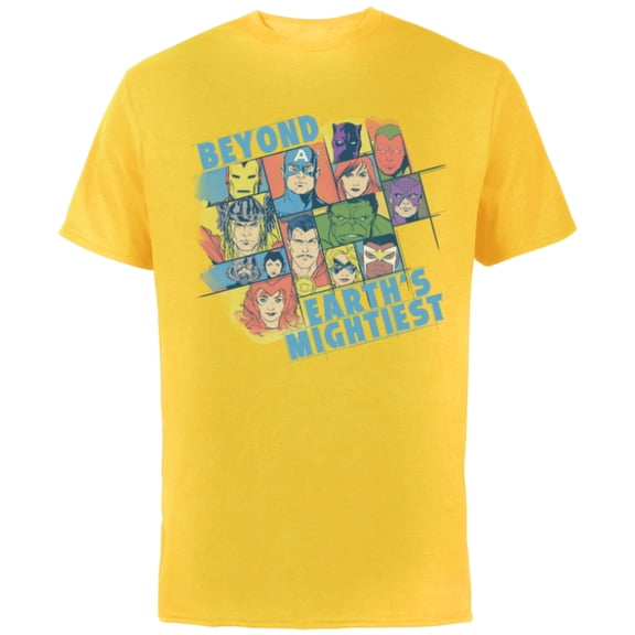 Marvel Avengers Beyond Earth’s Mightiest 60th Retro Faces- Short Sleeve Cotton T-Shirt for Adults - Customized-Yellow