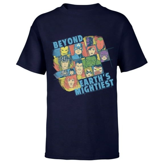 Marvel Avengers Beyond Earth’s Mightiest 60th Retro Faces- Short Sleeve T-Shirt for Kids - Customized-Navy
