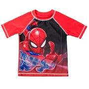 Marvel Avengers Big Boys Rash Guard Swim Shirt Logo Blue 10-12