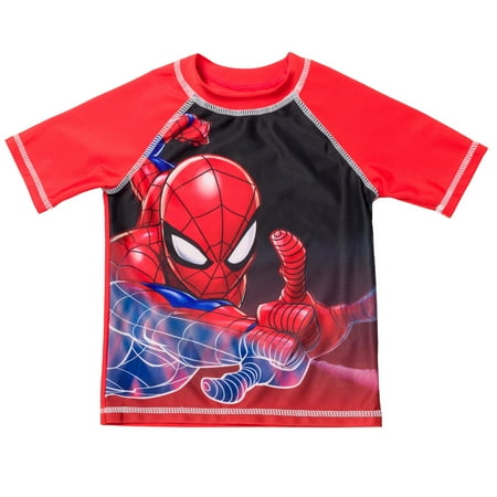 Marvel Avengers Big Boys Rash Guard Swim Shirt Logo Blue 10-12