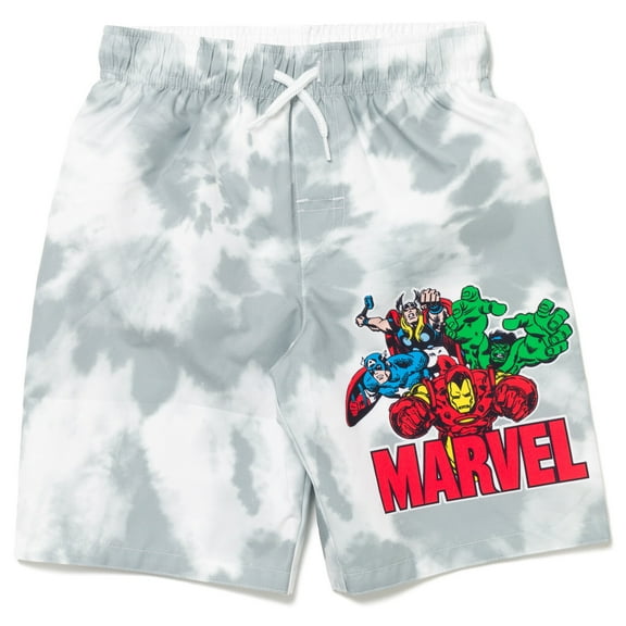 Marvel Avengers Big Boys Swim Trunks Bathing Suit Blue/White/Red 10-12