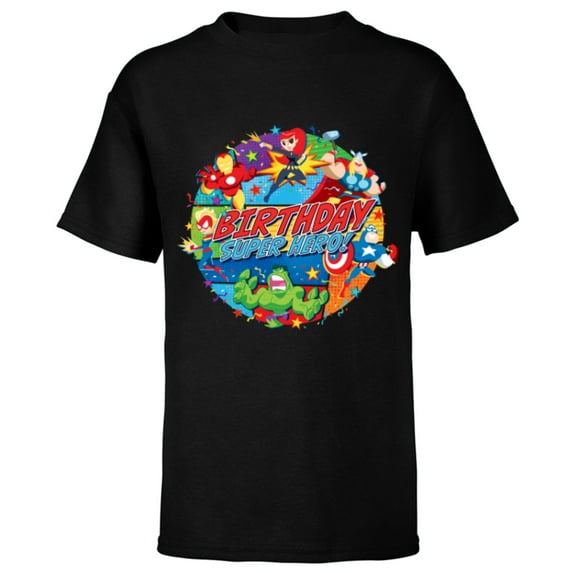 Marvel Avengers Birthday Super Hero - Short Sleeve T-Shirt for Kids - Customized-Black