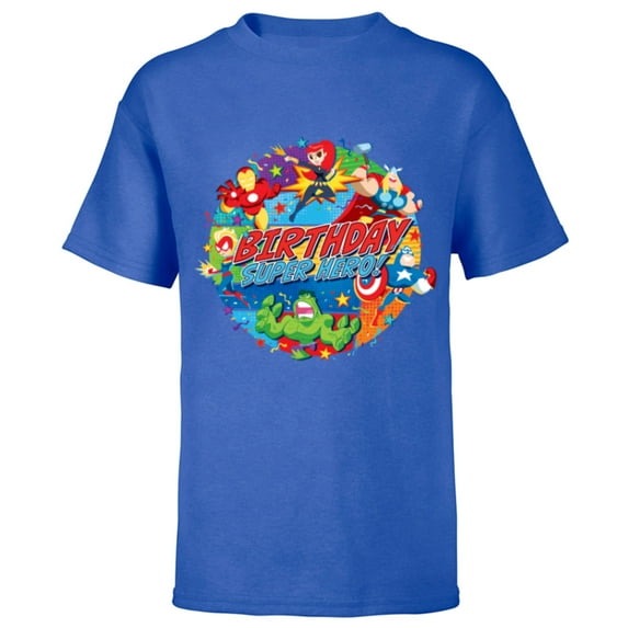 Marvel Avengers Birthday Super Hero - Short Sleeve T-Shirt for Kids - Customized-Royal