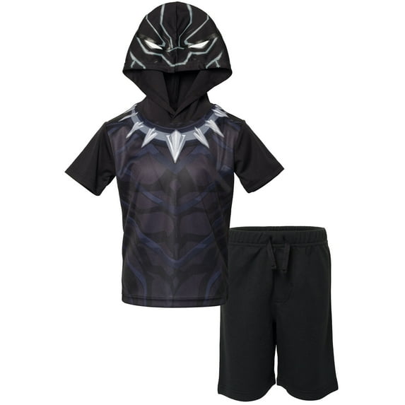 Marvel Avengers Black Panther Big Boys Hooded Athletic T-Shirt Mesh Shorts Outfit Set Toddler to Big Kid