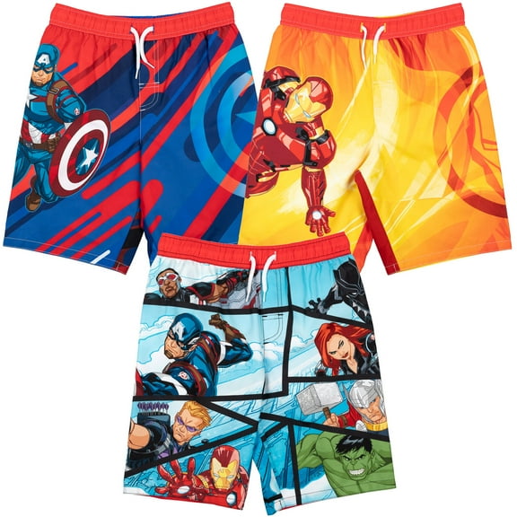 Marvel Avengers Black Panther Captain America Iron Man Hulk Little Boys 3 Pack Swim Trunks 5-6