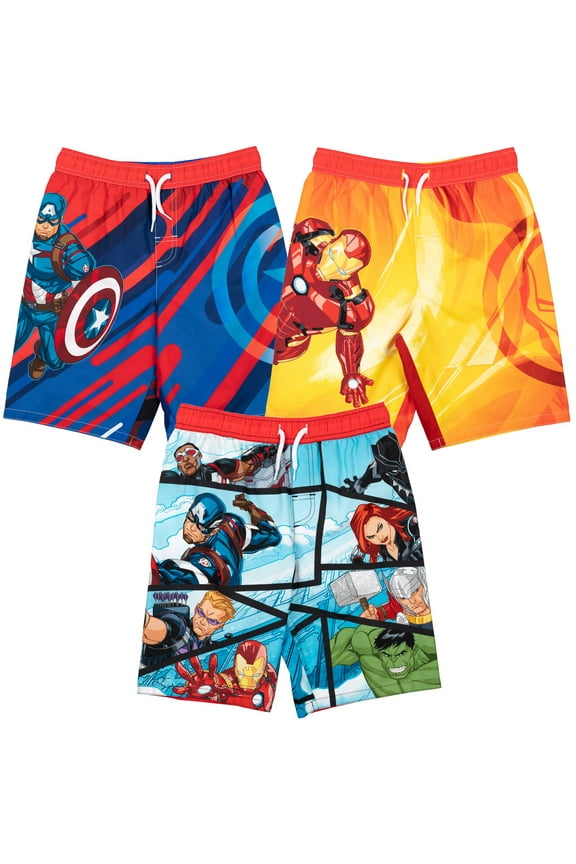 Avengers Black Panther Captain America Iron Man Hulk Little Boys 3 Pack Swim Trunks 5-6