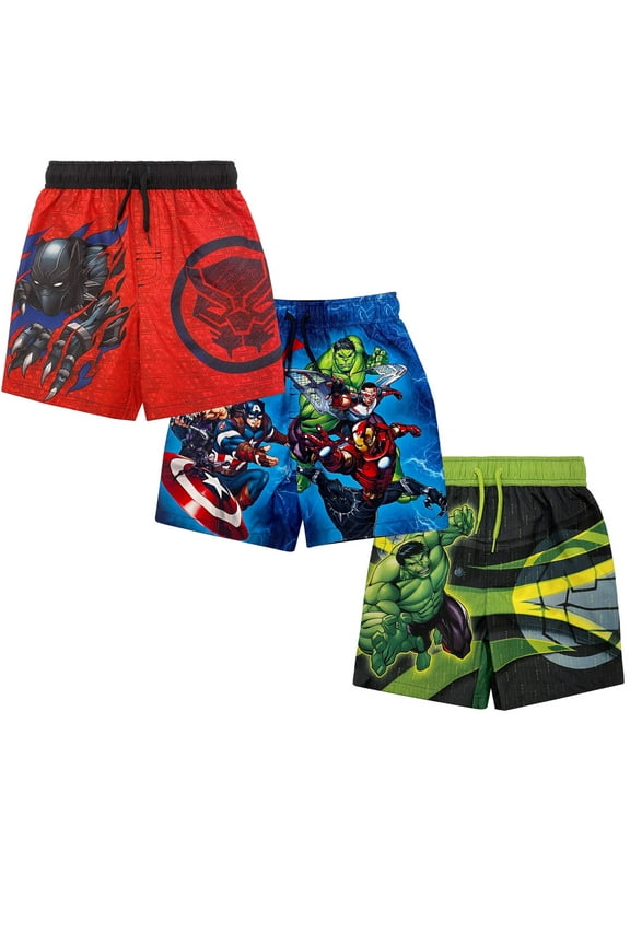 Avengers Black Panther Captain America Iron Man Hulk Toddler Boys 3 Pack Swim Trunks 4T