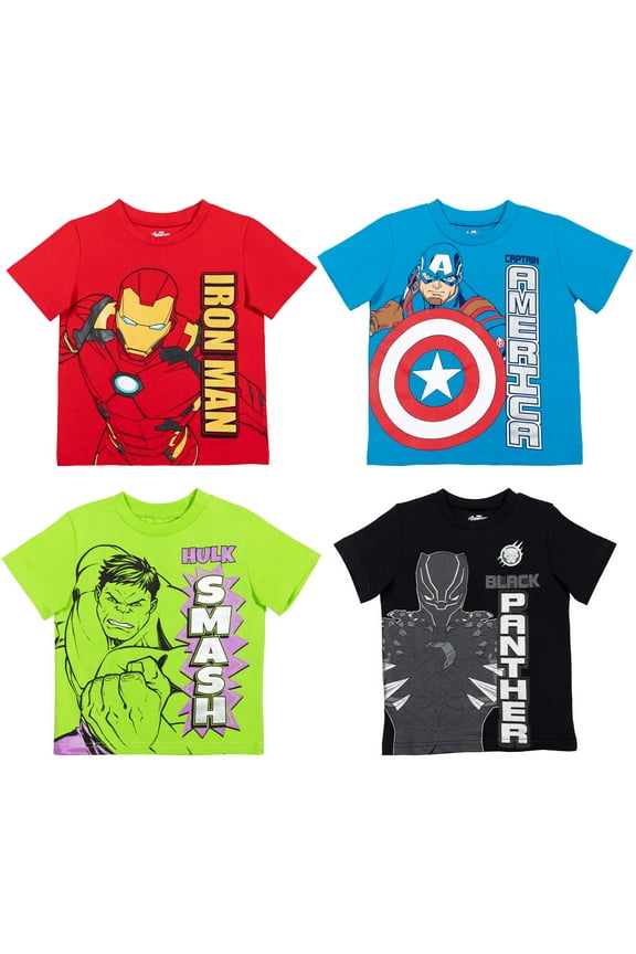 Avengers Black Panther Captain America Iron Man Toddler Boys 4 Pack Graphic T-Shirts Avengers 5T