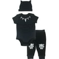 thumbnail image 1 of Marvel Avengers Black Panther Infant Baby Boys Cosplay Bodysuit Pants and Hat 3 Piece Outfit Set Newborn to Infant, 1 of 5