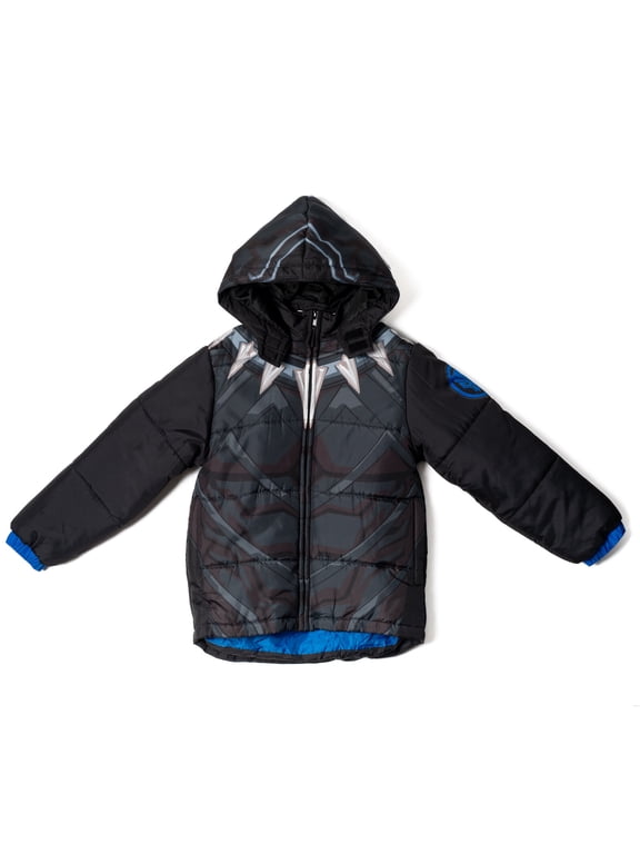 Avengers Little Boys' Hooded Zip-Up Puffer Jacket Black Panther Blue