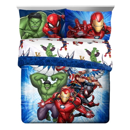 Marvel Avengers Blue 7 Piece Full Bed Set w/ Sham, 100% Microfiber