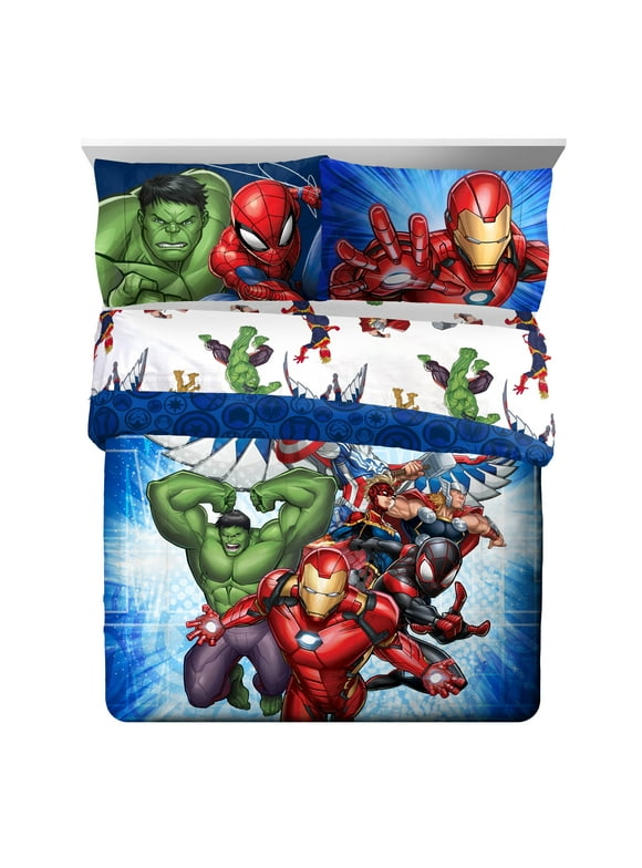 Marvel Avengers Blue 7 Piece Full Bed Set w/ Sham, 100% Microfiber