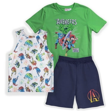 Marvel Avengers Boys 3-Piece Set - Short Sleeve T-Shirt, Tank Top, & Shorts 3-Pack Bundle Set for Kids (Sizes 4-8)