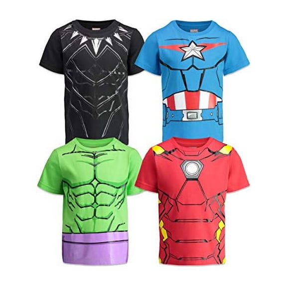 Marvel Avengers Boys 4 Pack T-Shirts Black Panther Hulk Iron Man Captain America 4T