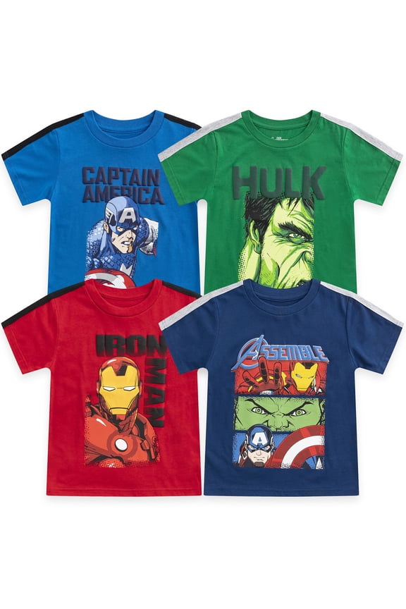 Avengers Boys' 4-Pack T-Shirts - Iron Man, Captain America, Hulk - Multicolor
